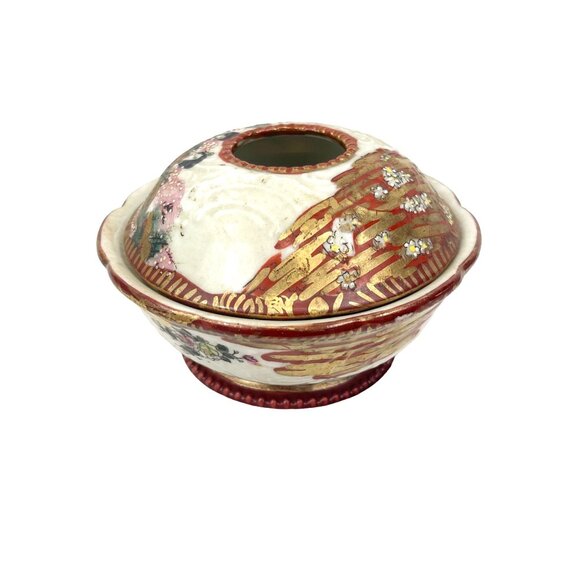 Antique Hand Painted Japanese Kutani Covered Rice Bowl With Lid Intricate Geisha - Picture 6 of 11